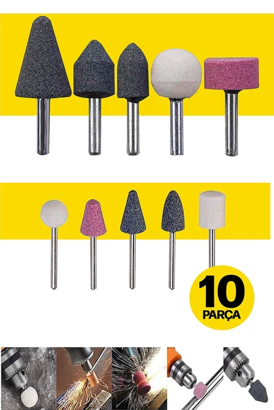 Hobi Gravür Dremel Taşlama Ucu Mini Metal Ahşap Oyma Seti Parlatma Çapak Alma 10 Parça Matkap Uyumlu - 2