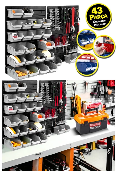 Her Şey Elinizin Altında Duvar Alet Paneli 43 Parça Hırdavat Duvar Panel Set Avadanlık - 1
