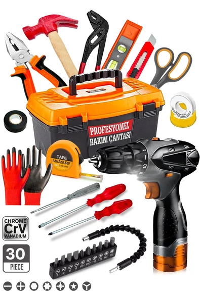 Premium Serisi 30Pcs Full Takım Matkaplı Combo Pense Yankeski,Tornavida Set,3 Metre COMBO SET - 1