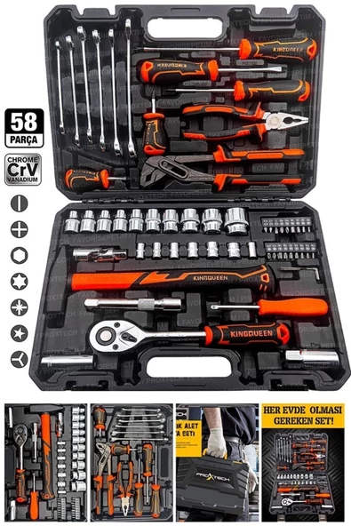 Profesyonel  Bakım Onarım Full Paket 58 Parça Lokma Anahtar Takımı 1- 4 ve 1- 2 El Aletleri Seti ürün görseli