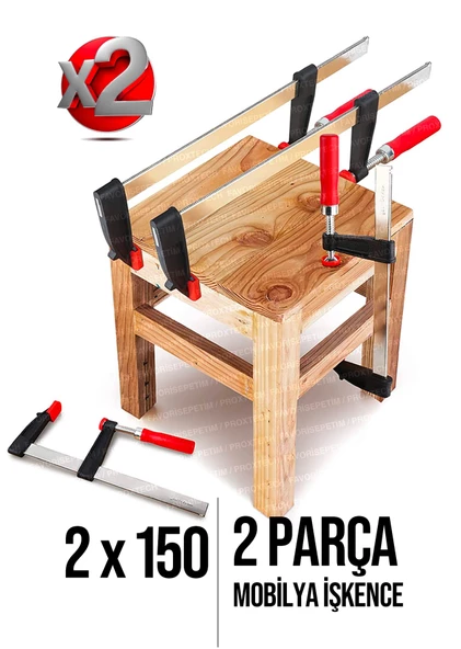Premium Kalite 2 Adet 150mm F Tipi Ahşap Çelik Mobilyacı Mengene Kıskaç Işkencesi 2x200 - Resim 2