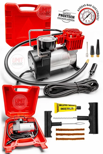 Plastik Çantalı 12V Araba Oto Araç Lastik Şişirme Pompası 150 Psi Metal Gövde Kompresör Lastik  Set ürün görseli