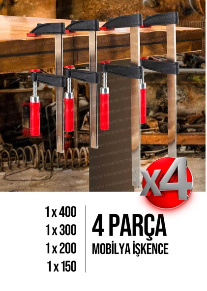 Premium Kalite 400,300,200,150mm F Tipi Ahşap Çelik Mobilyacı Mengene Kıskaç Işkence 4 Set - Resim 4