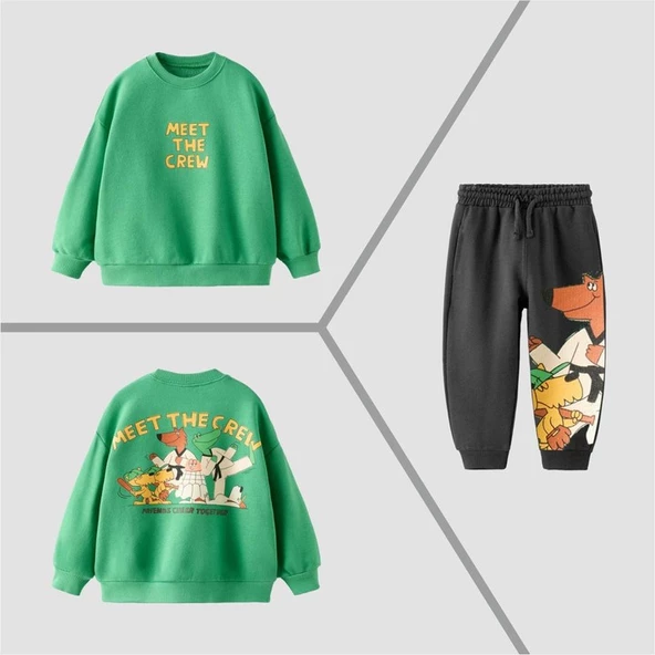 MEET THE CREW Baskılı Sweatshirt Alt 2'li Takım