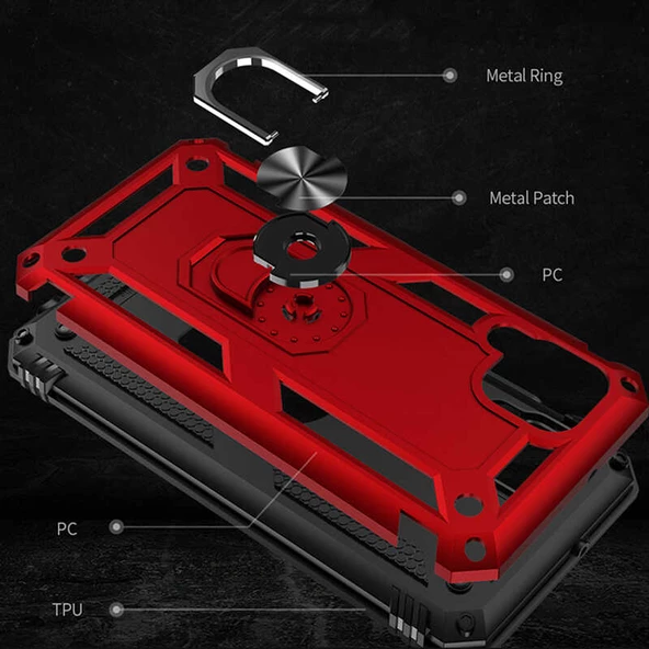 Huawei P40 Lite Kılıf Vega Tank Sert Yüzüklü Standlı Zırh Koruma Kapak - Resim 2