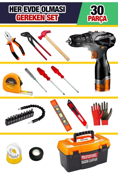 Premium Serisi 30Pcs Full Takım Matkaplı Combo Pense Yankeski,Tornavida Set,3 Metre COMBO SET - 2