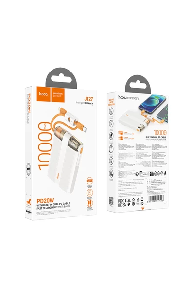 Hoco J127 Dijital Göstergeli Dual Kablolu 20W Hızlı Şarj Destekli 10.000 mAh PD Mini Powerbank - 10