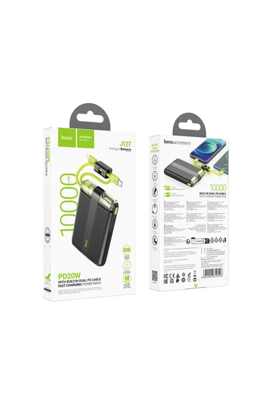 Hoco J127 Dijital Göstergeli Dual Kablolu 20W Hızlı Şarj Destekli 10.000 mAh PD Mini Powerbank - 6