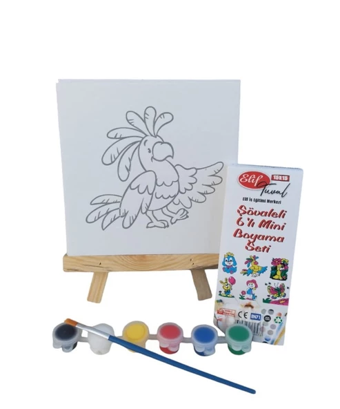 Şövaleli 6'lı Mini Boyama Tuval (15x15cm) Seti 6 Renk Akrilik Boya ve Fırça Seti - 2 Adet SET - 5