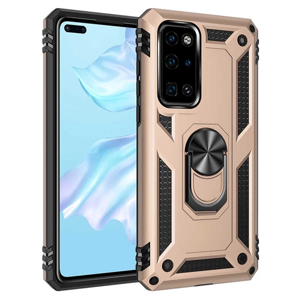 Huawei P40 Kılıf Kılıf Vega Tank Sert Yüzüklü Standlı Zırh Koruma Kapak