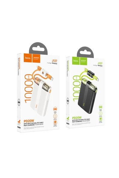 Hoco J127 Dijital Göstergeli Dual Kablolu 20W Hızlı Şarj Destekli 10.000 mAh PD Mini Powerbank - 12