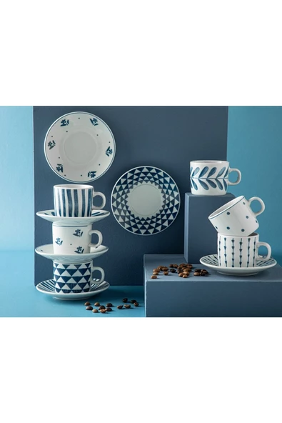 English Home Flower Touch Porselen 2'li Kahve Fincan Takımı 80 Ml Lacivert - 3