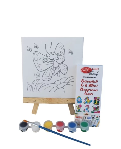 Şövaleli 6'lı Mini Boyama Tuval Seti 6 Renk Akrilik Boya ve Fırça Seti (15x15) - 2