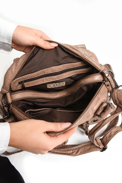 Y.S.Deri Kadın Omuz Çantası Vegan Deri Çok Cepli Çapraz Askılı Bayan Çantası 30*20 Cm - Resim 5