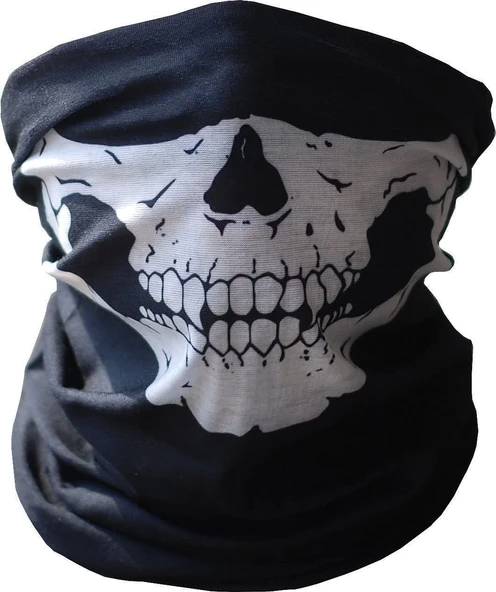 Siyah Renk Dikişsiz Çok Fonksiyonlu Çene Kafatası Yüz Maskesi Baf Buff Bandana Boyunluk Bileklik - 2