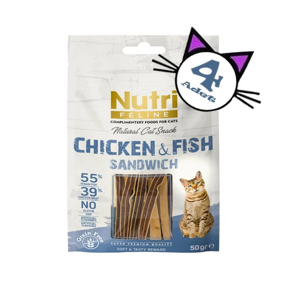 Nutri Feline 50Gr %100 Doğal Etten Natural Cat Snack Tavuk Balık Etli Atıştırmalık 4Adet Kedi Ödülü - 2