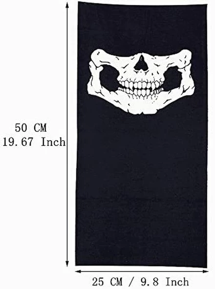 Siyah Renk Dikişsiz Çok Fonksiyonlu Çene Kafatası Yüz Maskesi Baf Buff Bandana Boyunluk Bileklik - 4