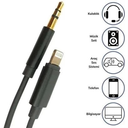 İphone Lightning Aux Araç Dönüştürücü Ses Kablosu 35 Mm Jack Girişli - 3