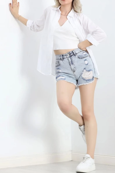 Oversize Terikoton Gömlek Beyaz - 20369.1874. - 6