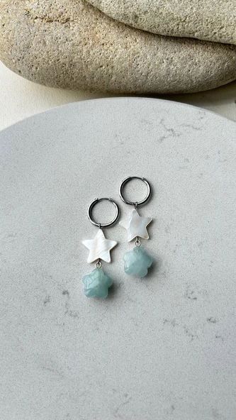 Çelik akuamarin küpe - Resim 3