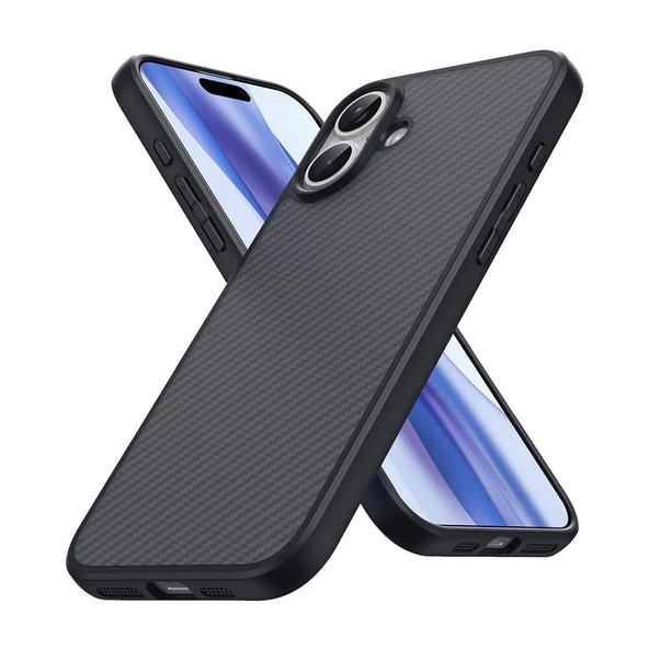 Gpack Apple iPhone 16 Plus Kılıf Karbon Fiber Görünümlü Magsafeli Elnino Kapak - 3