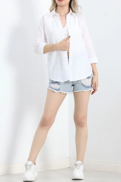 Oversize Terikoton Gömlek Beyaz - 20369.1874. - 4