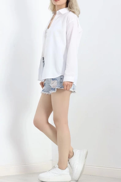 Oversize Terikoton Gömlek Beyaz - 20369.1874. - 2