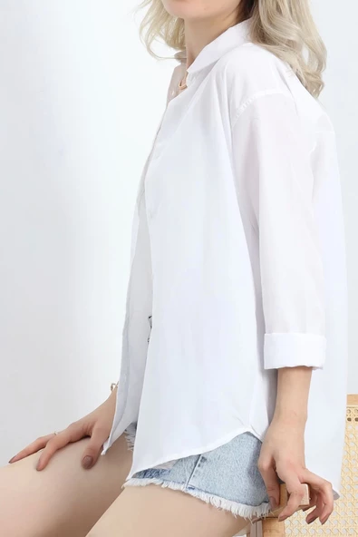 Oversize Terikoton Gömlek Beyaz - 20369.1874. - 5