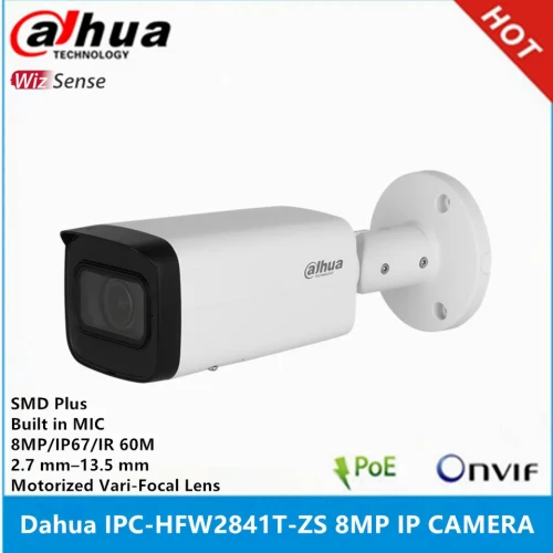 DAHUA IPC-HFW2841T-ZAS-27135 8Mpix, 2,7-13,5mm  Motoriz Lens, H265+, 80Mt Gece Görüsü, Dahili Mikrofon, Starlight, IP67,  PoE Bullet IP Kamera