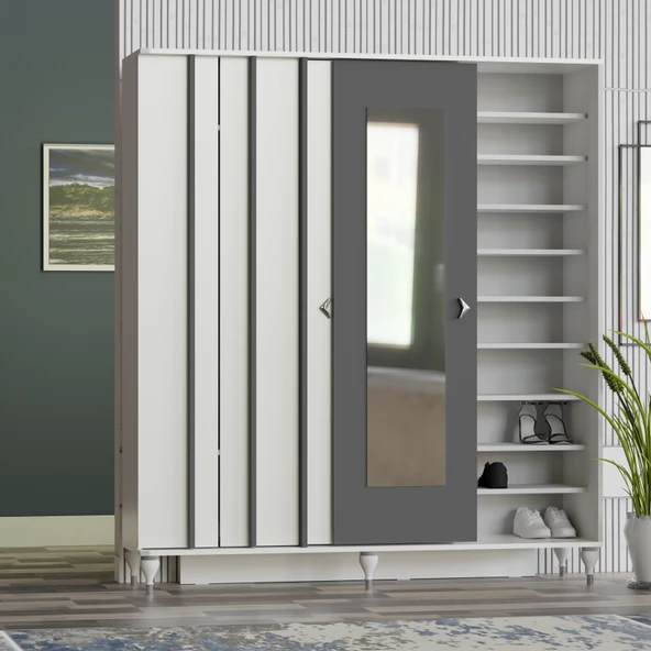 VİLZA SÜRGÜ KAPAKLI AYNALI PORTMANTO VESTİYER - 3