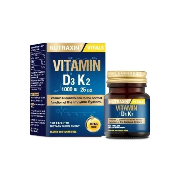 Nutraxin Vitamin D3 K2 Vitamin D Ve K İçeren Takviye Edici Gıda 120 Tablet