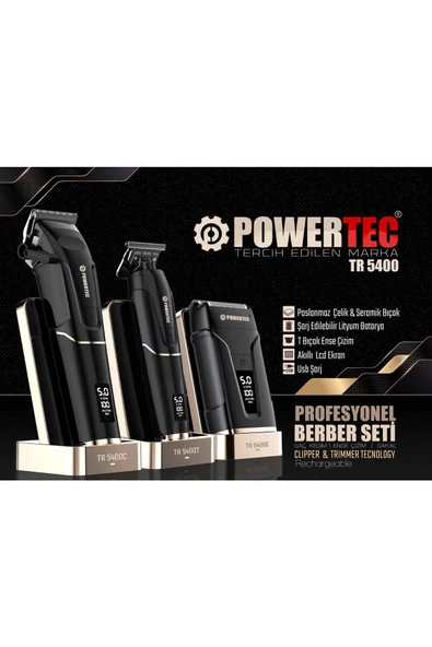 Powertec Tr-5400 Profesyonel Saç-Sakal-Vücut-Ense-Günlük Tıraş Makinesi Seti