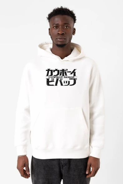 Cowboy Bebop Retro Letter Logo Beyaz Erkek 3ip Kapşonlu Sweatshirt ürün görseli