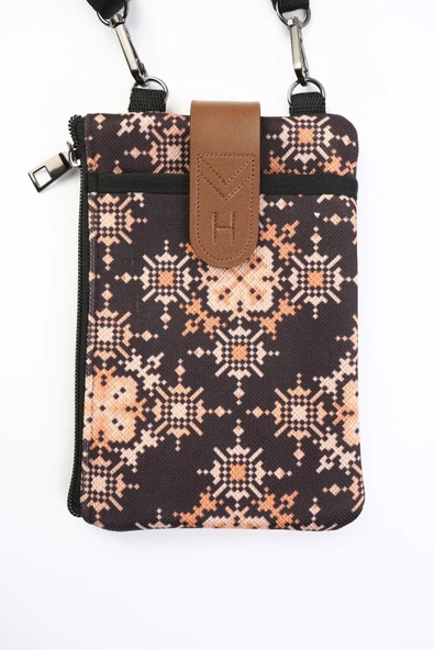 Kadın Çapraz Askılı Telefon Bölmeli Cüzdan Omuz Çantası Deri Kapaklı Gold Lace - 2