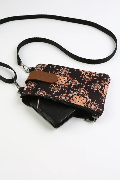 Kadın Çapraz Askılı Telefon Bölmeli Cüzdan Omuz Çantası Deri Kapaklı Gold Lace - 5