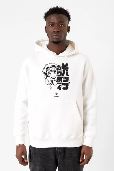 Cowboy Bebop Vintage Ein and Ed Beyaz Erkek 3ip Kapşonlu Sweatshirt