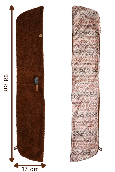 Kadın Atkı Boyunluk Düğmeli Peluş Kadife Ikat Kahve - 5