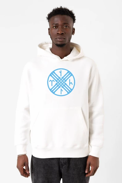 Tengri Tamga Beyaz Erkek 3ip Kapşonlu Sweatshirt