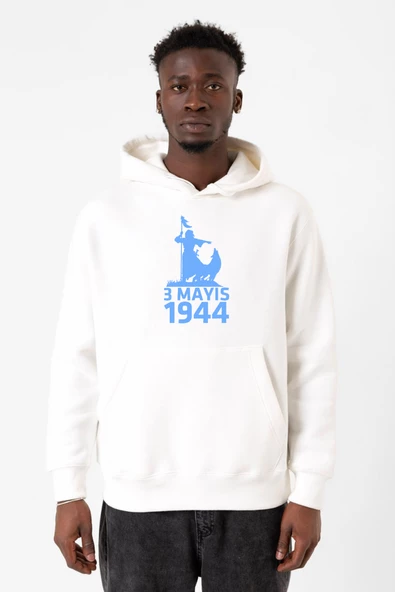 3 Mayıs Türkçülük Günü Beyaz Erkek 3ip Kapşonlu Sweatshirt
