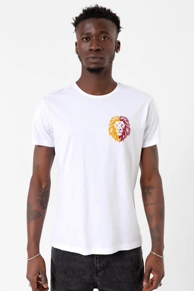 Sarı Kırmızı Leon Beyaz Erkek Bisikletyaka Tshirt ürün görseli