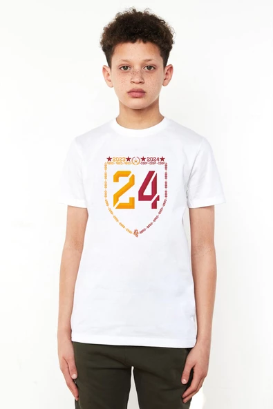 24 Şampiyonluk Beyaz Çocuk Bisikletyaka Tshirt