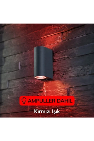 fullreyon Kırmızı Işık Antrasit Kasa Çift Yönlü Dekoratif Iç Ve Dış Mekan Duvar Apliği