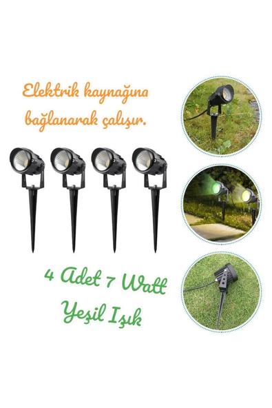 fullreyon 4 Adet Elektrikle Çalışır, 7 Watt YEŞİL IŞIK Kazıklı Bahçe Armatürü, Çim, Çiçek, Ağaç Aydınlatması