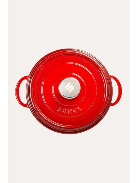 Sürel Kırmızı Demir Döküm Sığ Tencere 24 cm - 4