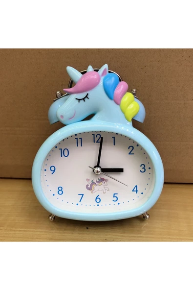 Livava Alarmlı Unicorn Masa Saati, Mavi, 14x12