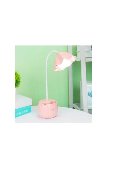 Livava Çiçek Led Masa Lambası, Usb Li, Pembe, 30X11