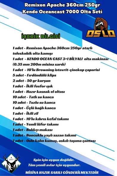 Remixon Apache 360cm 250gr Kendo Oceancast 7000 Olta Seti - Resim 2