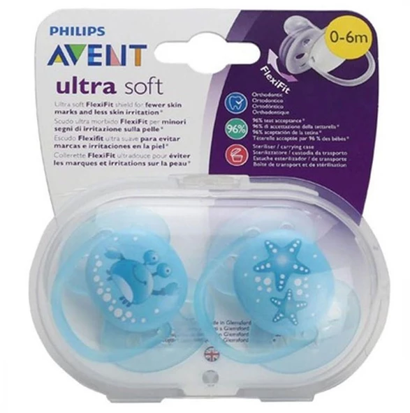 Philips Avent Yalancı Emzik Ultra Soft Desenli Erkek | 0-6 Ay, 2 Adet