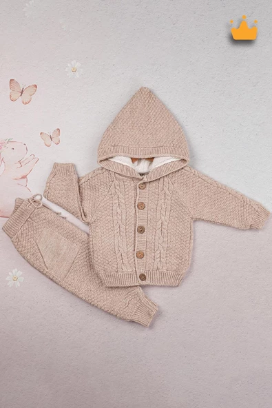 Babyhola Triko Hırka İçi Velsoft Pantolon İçi Astarlı Kız Erkek Bebek Takım 2805 - 9