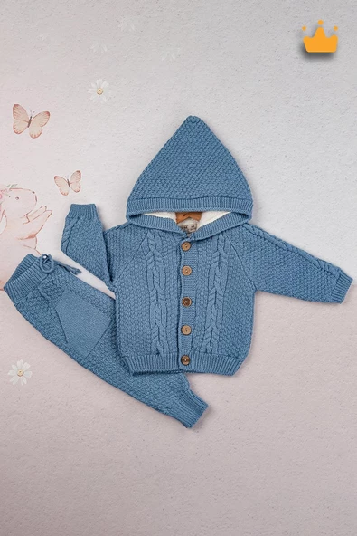 Babyhola Triko Hırka İçi Velsoft Pantolon İçi Astarlı Kız Erkek Bebek Takım 2805 - 11